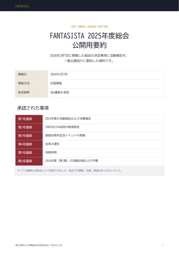 FANTASISTA 2025年度総会 公開用要約の表紙